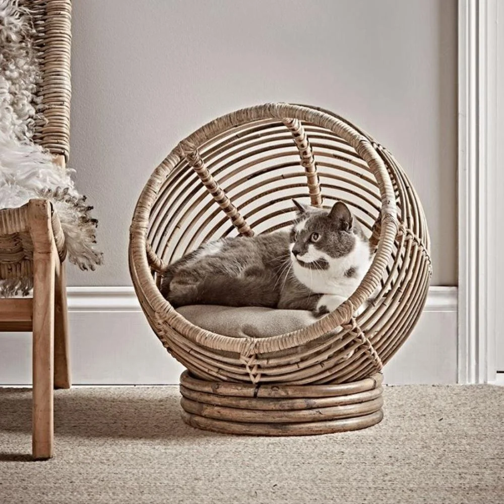 Wicker Cat Bed Basket Pet Dog Sleeping House with Soft Cushion Four Seasons Universal Cat House Indoor Cat Supplies