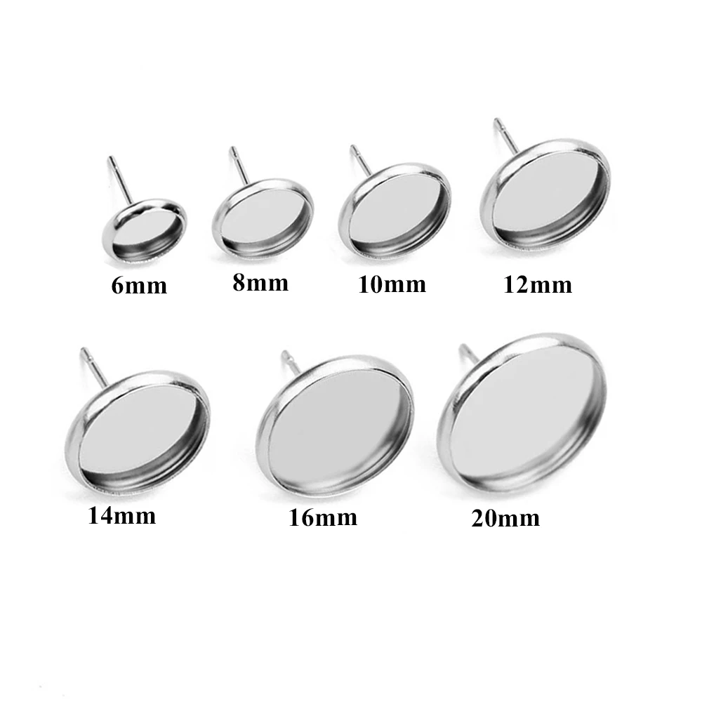 10/20/50PCS 6 8 10 12 14 16 20mm Stainless Blank Earring Base Cameo Base Fit Earring Diy Jewelry Making Findings Accessories