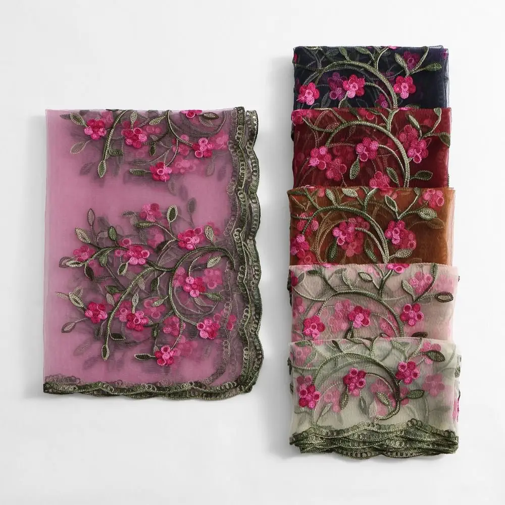

Fashion Embroidered Flower Women's Scarf Shawl Breathable Dustproof Beach Headband Long Scarf Spring and Summer
