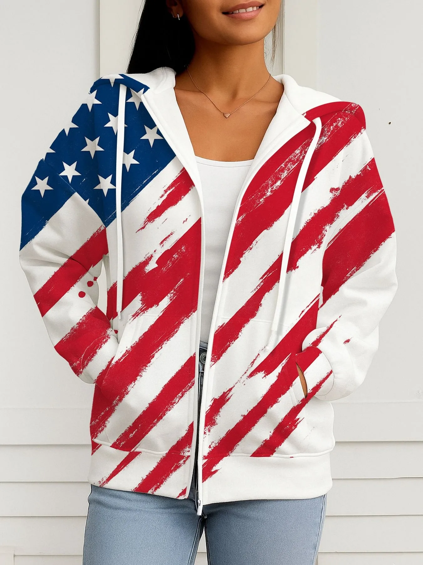 2026 Autumn/Winter New Style American Women's Zippered Hooded Sweatshirt Fashion Casual 3D Pattern Print