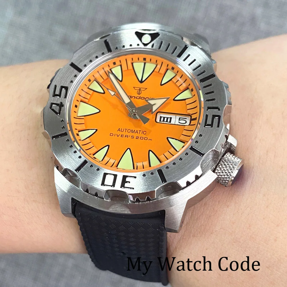 42mm Waterproof Orange Monster Diver Mechanical Watch for Men NH36A AR Sapphrie Steel Bezel Tropical Band Sport Clock Reloj