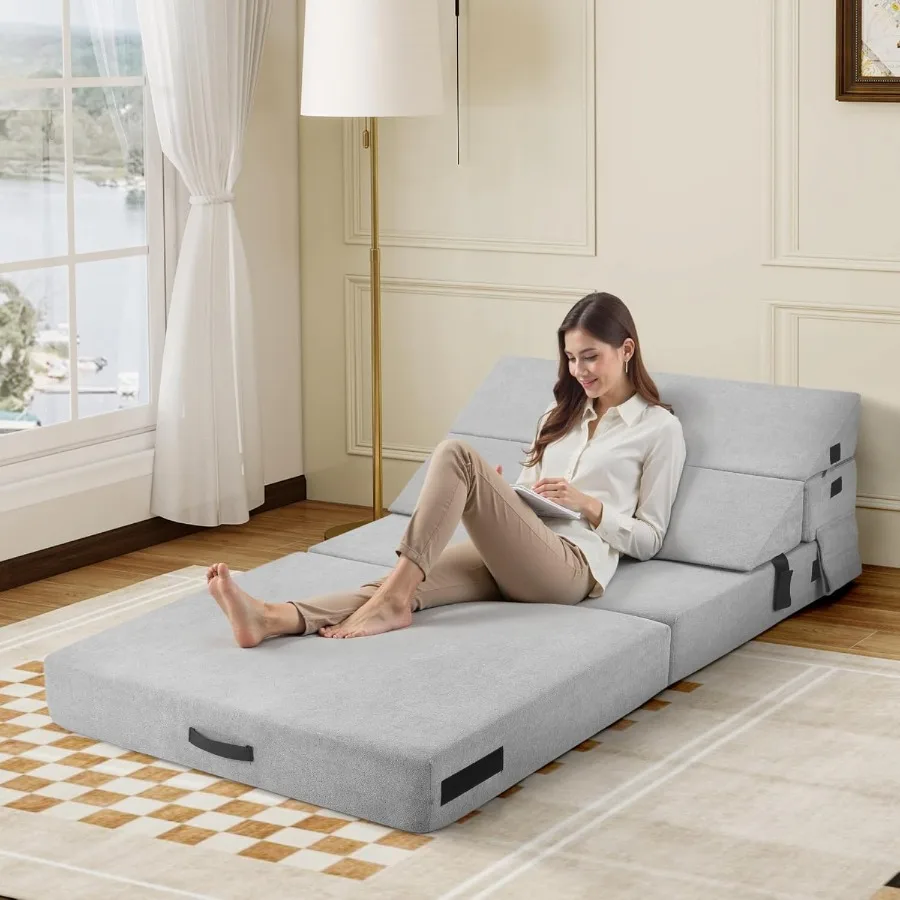 Folding Sofa Bed Couch Futon Sleeper Chair with Pillow Convertible Futon Couch Foldable Mattress Washable Cover for Living Room