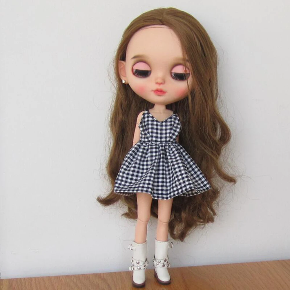 D05-P239 children toy 1/6 blyth ob24 ob27 azone19 joint BJD doll clothes Checkered sleeveless dress 1pcs