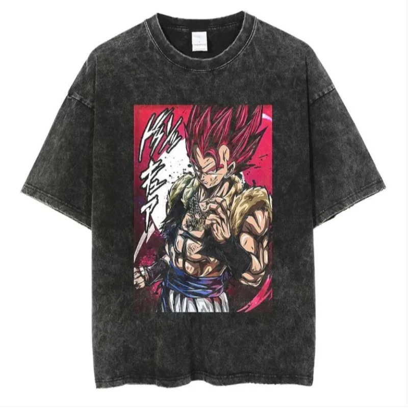 ヘビージャパンドラゴンボールアニメオーバーサイズハイストリートヴィンテージプリントウォッシュド半袖Tシャツ