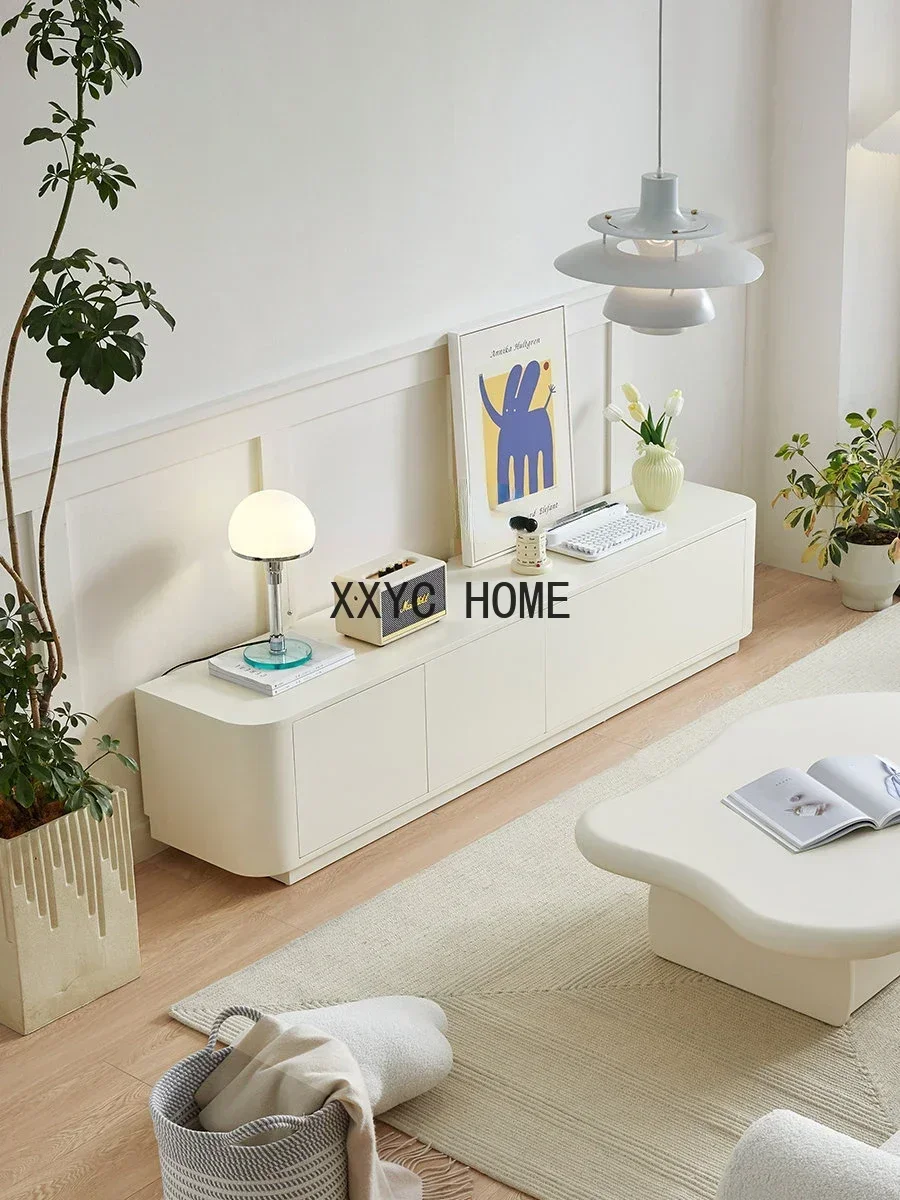 Nordic TV Cabinet Minimalist Japanese Style Living Room Modern Small Apartment Floor Cabinet White Light Luxury Cream Style