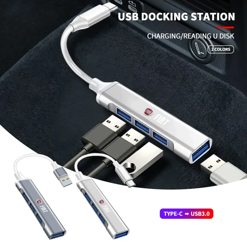 4 Port Multi Splitter Type C HUB 3.0 USB 3.1 Adapter OTG for Fiat Punto Abarth 500 Stilo Ducato Palio Bravo Doblo Accessories