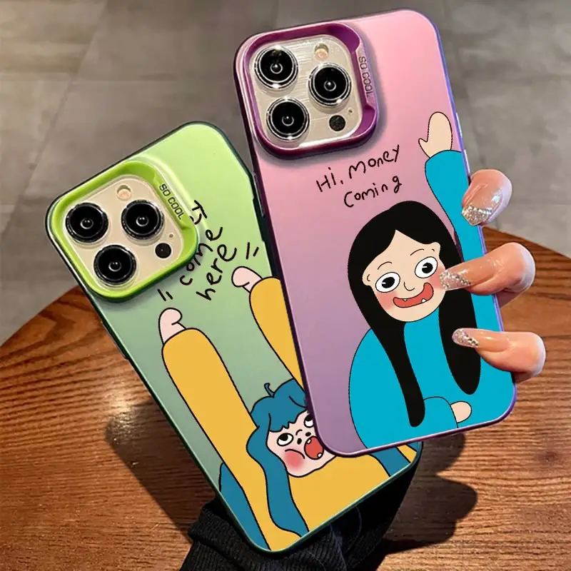 Funny girl cute personality For Apple iPhone 15 14 13 12 11 Plus Pro XR XS X Max Colorful Silver Phone Case