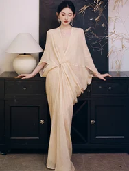 Elegant French Summer Linen Batwing Sleeve Holiday Robe High Quality Retro Women V Neck Twist Solid One Piece Long Dress Vestido