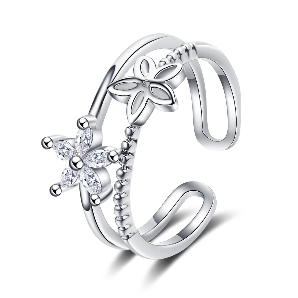 925 Sterling Silver Autumn Leaves Open Ring Pave Setting CZ Maple Leaf Adjustable Ring Anillos for Women Teens Anniversary Gift