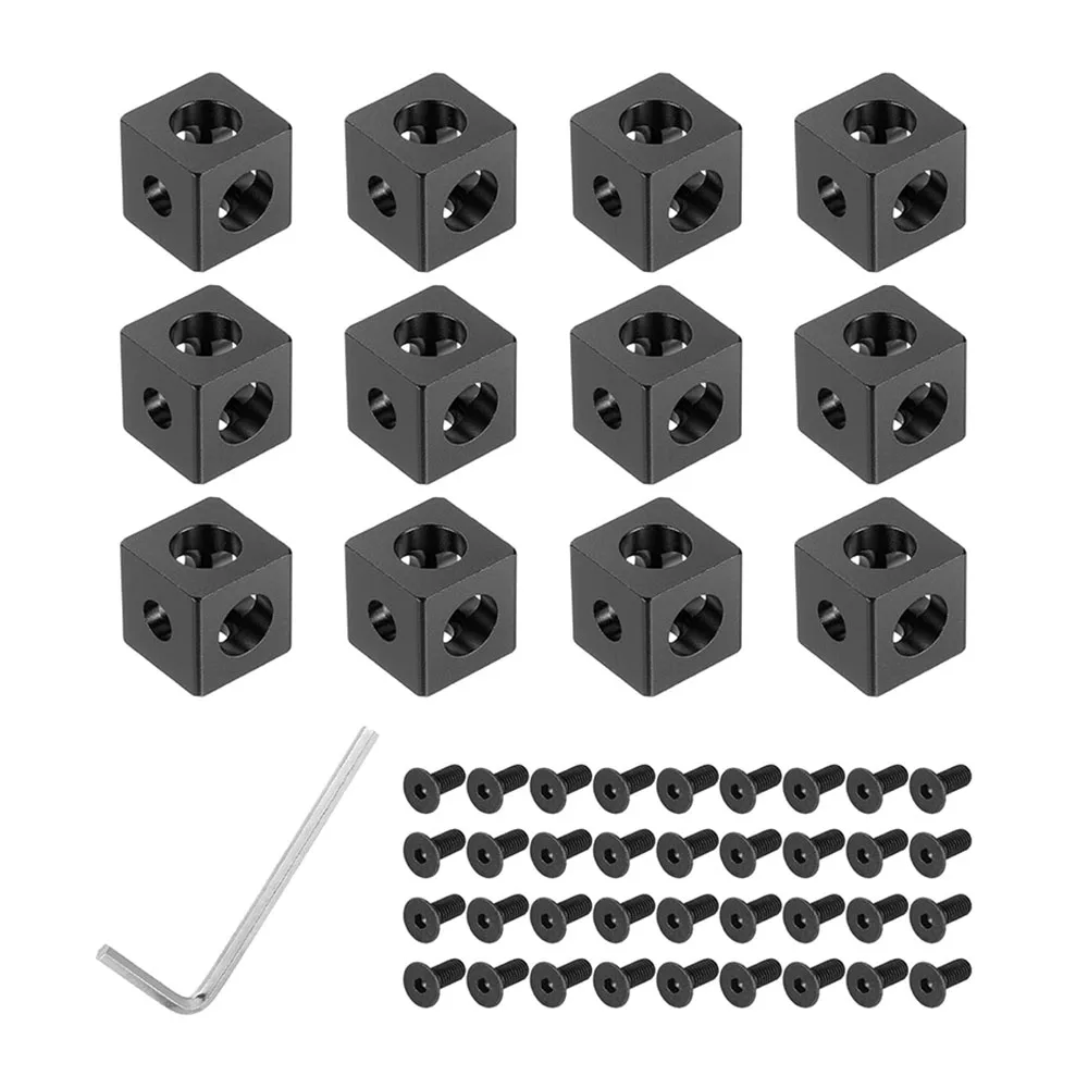 12Pcs Black 3 Way Cube Corner Bracket for 2020 Series Aluminum Profile 6mm T-Slot Angle Connector with Screws 3D Printer CNC