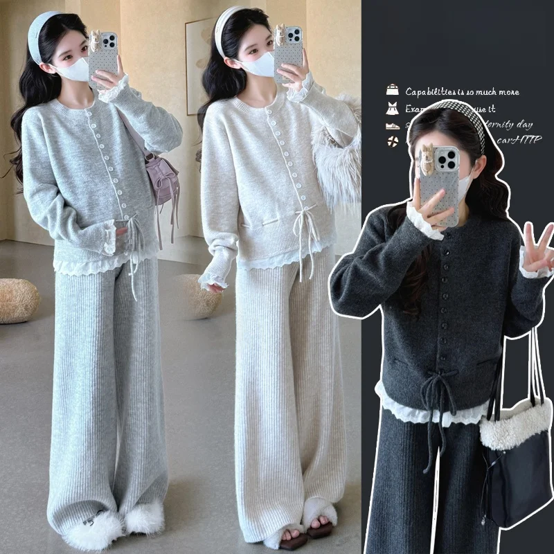 set-invernale-lavorato-a-maglia-per-maternita-top-con-finiture-in-pizzo-e-pantaloni-a-gamba-larga-completo-in-due-pezzi-per-donne-in-gravidanza-comodo-stile-coreano