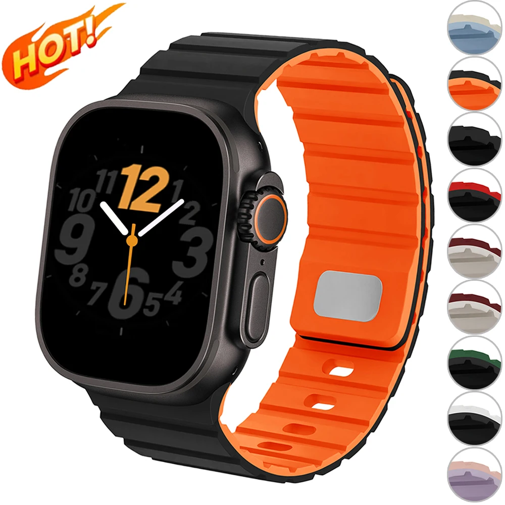 Sport-Silikonarmband für Apple Watch Ultra 3/2 49mm 41 40 42 44 45mm Zweifarbiges Magnetband für iWatch S11 10 46mm 9 8 7 6 SE3