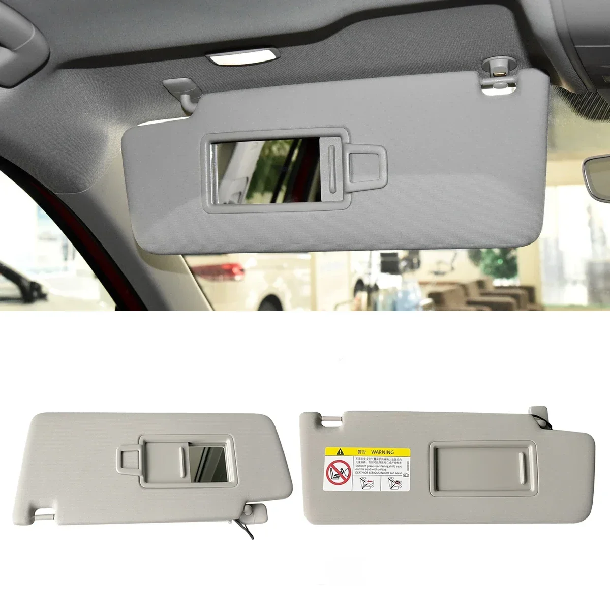 1x/2x New Grey Interior Sun Visor with Mirror For VW Tiguan 2 AD1 Allspace 2017-2022 Touran 5T Skoda Kodiaq 5TA857551 5TA857552