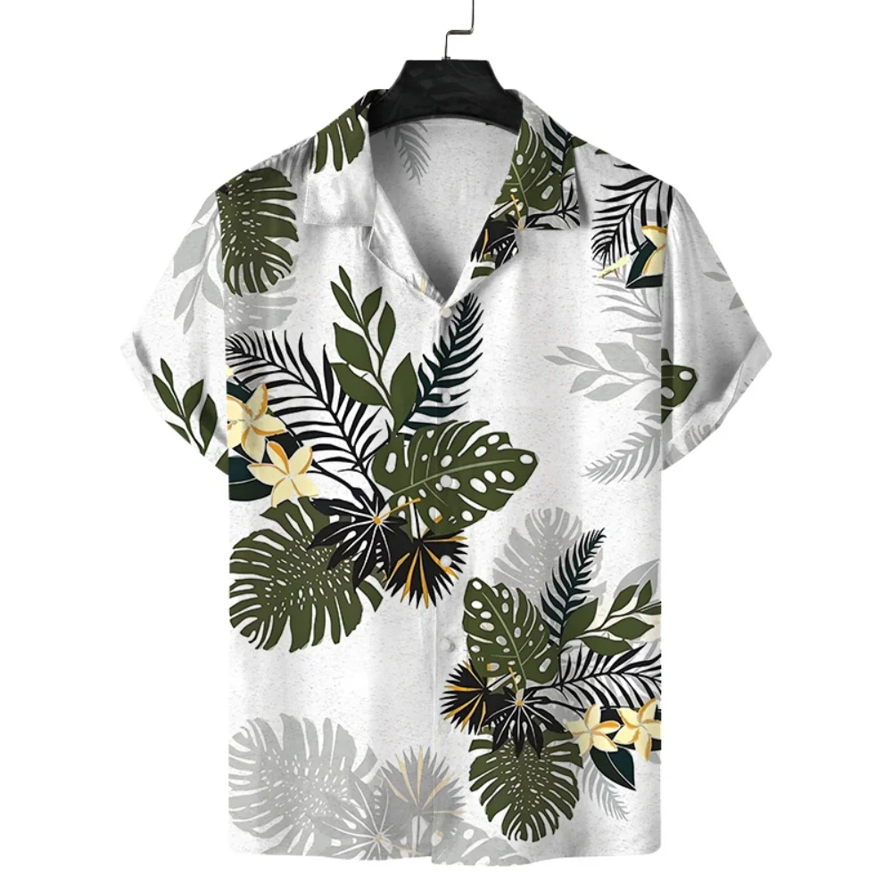 

Summer New Tropical Plant Leaf Pattern Printed Short Sleeved Men's Shirt Hawaiian Vacation Leisure Fashion Versatile Breathable