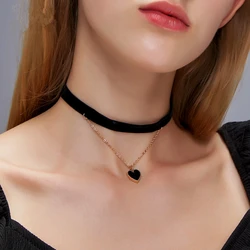 New Fashion Korean Flannel Sexy Short  Love Pendant Necklace for Women Black Two-layer Choker Party Jewelry Gift