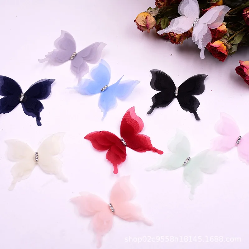 3 Pieces of DIY Organza 3D Butterfly Applique, 5cm Chiffon Butterfly Fantasy Translucent, Sewing Craft Decoration