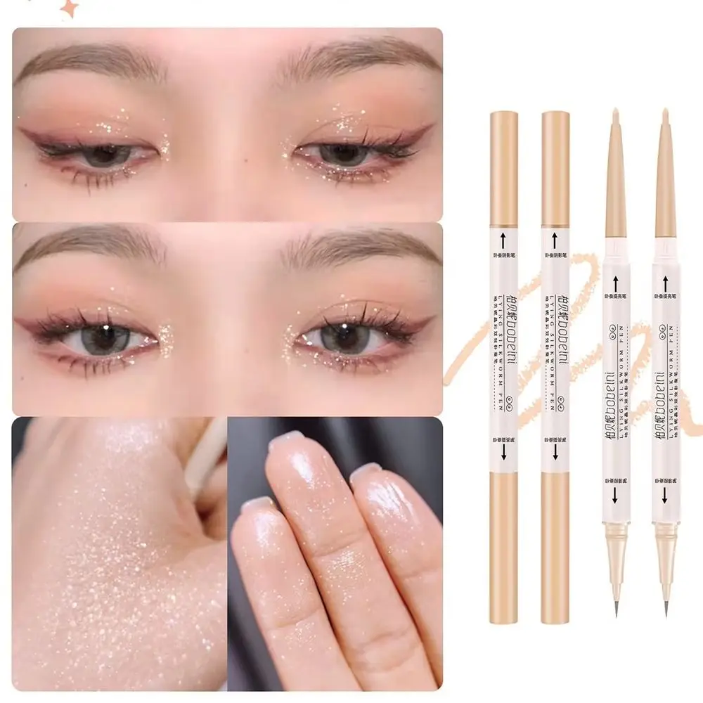 Perlglanz-Glitzer-Lidschattenstift, wasserdicht, doppelseitig, liegender Seidenraupenstift, erhellt glänzende Augenlider, Textmarker, Make-up-Stift