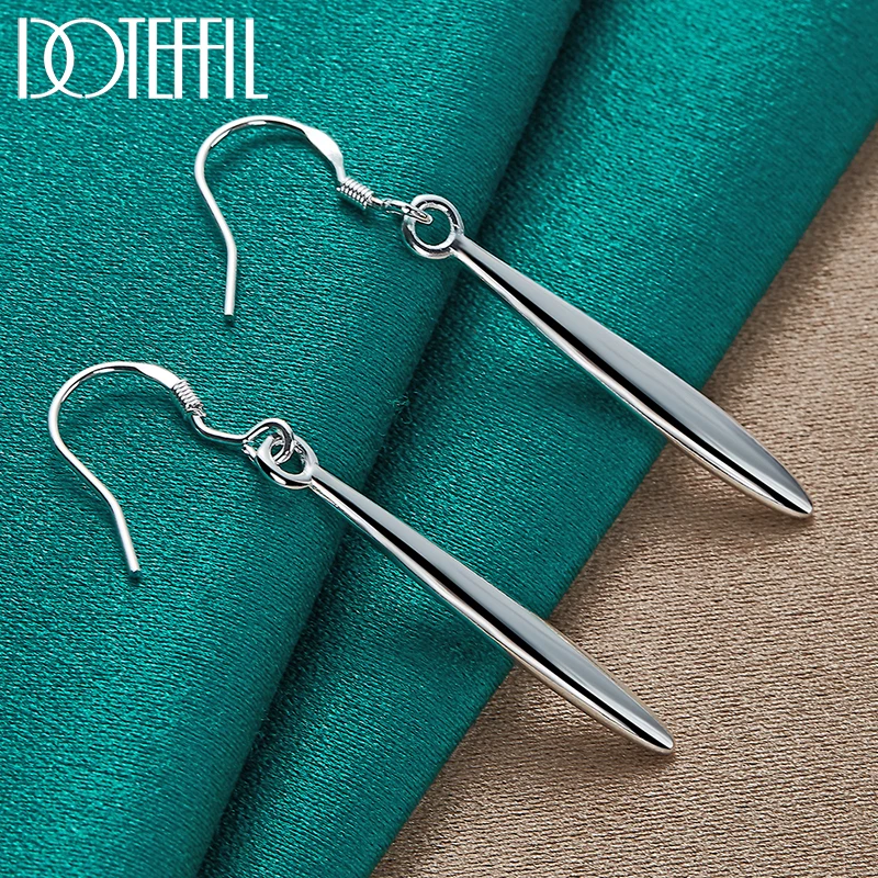 DOTEFFIL 925 Sterling Silver Double Smooth Needle Drop Earrings For Woman Wedding Engagement Party Fashion Charm Jewelry