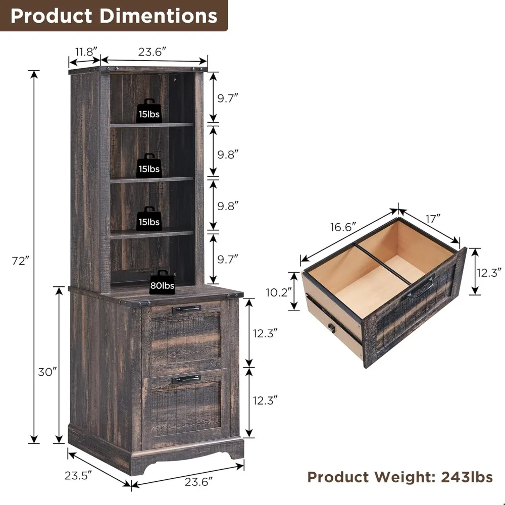72" farmhouse-style tall bookshelf with storage, adjustable shelves & 2 drawers image 2