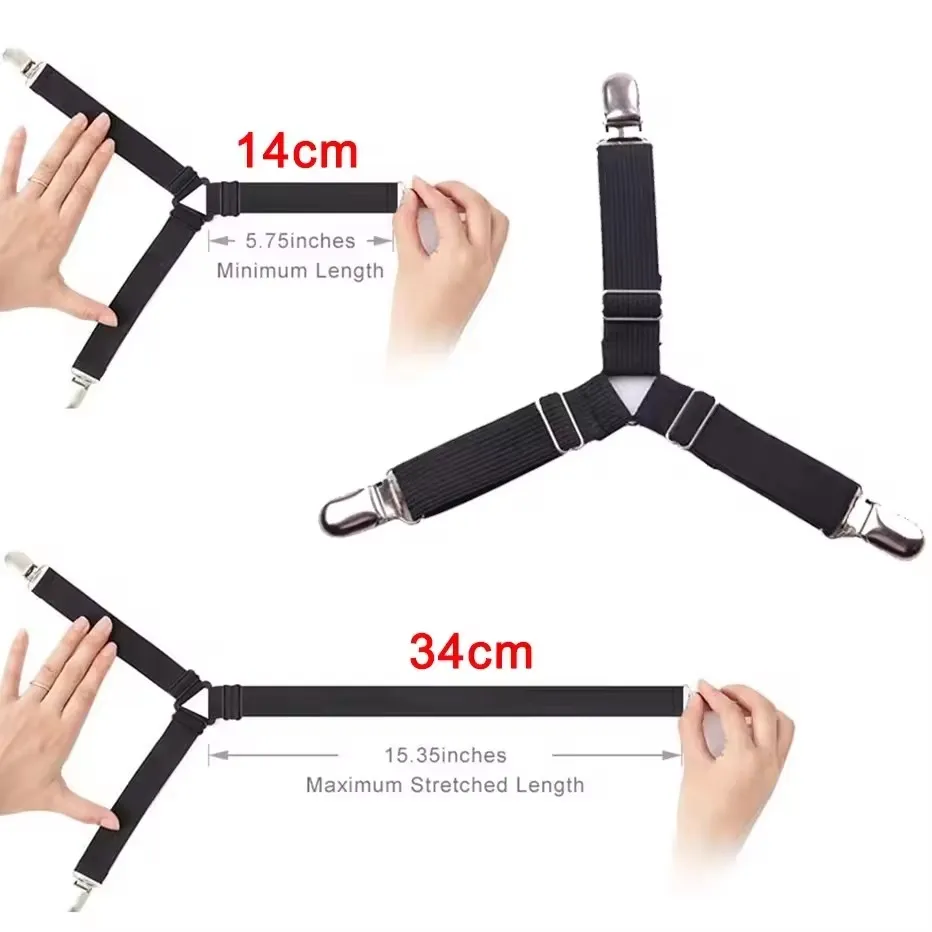 4 Teile/satz Elastische Bettlaken Greifer Drei Kopf Clips Greifer Halter Hosenträger Bettlaken Befestigungen Hause Textilien Organisieren Gadget – Detail 4