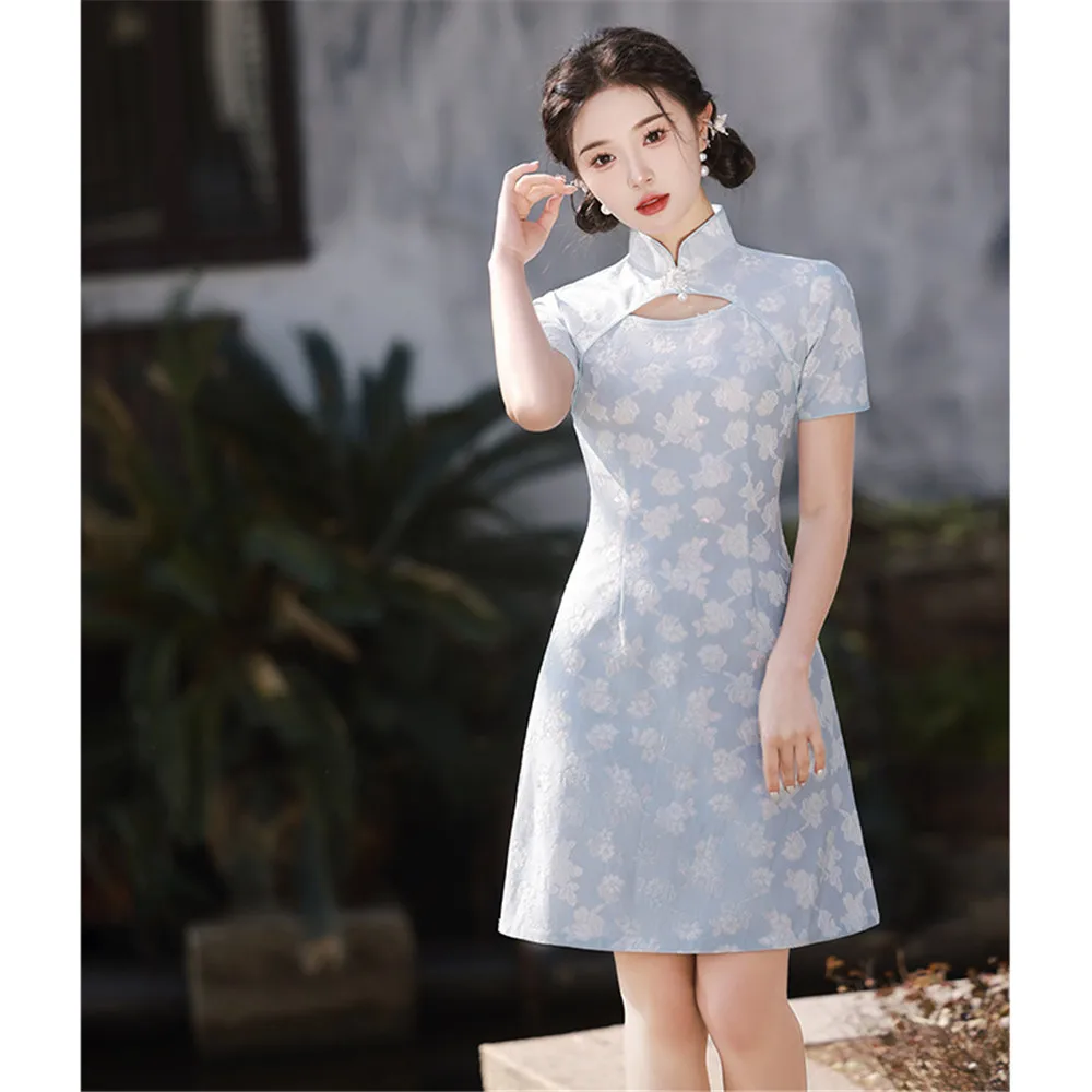 

Женские улучшенные свадебные платья в китайском стиле с коротким рукавом Qipao, женское элегантное платье трапециевидной формы Cheongsam Vestido
