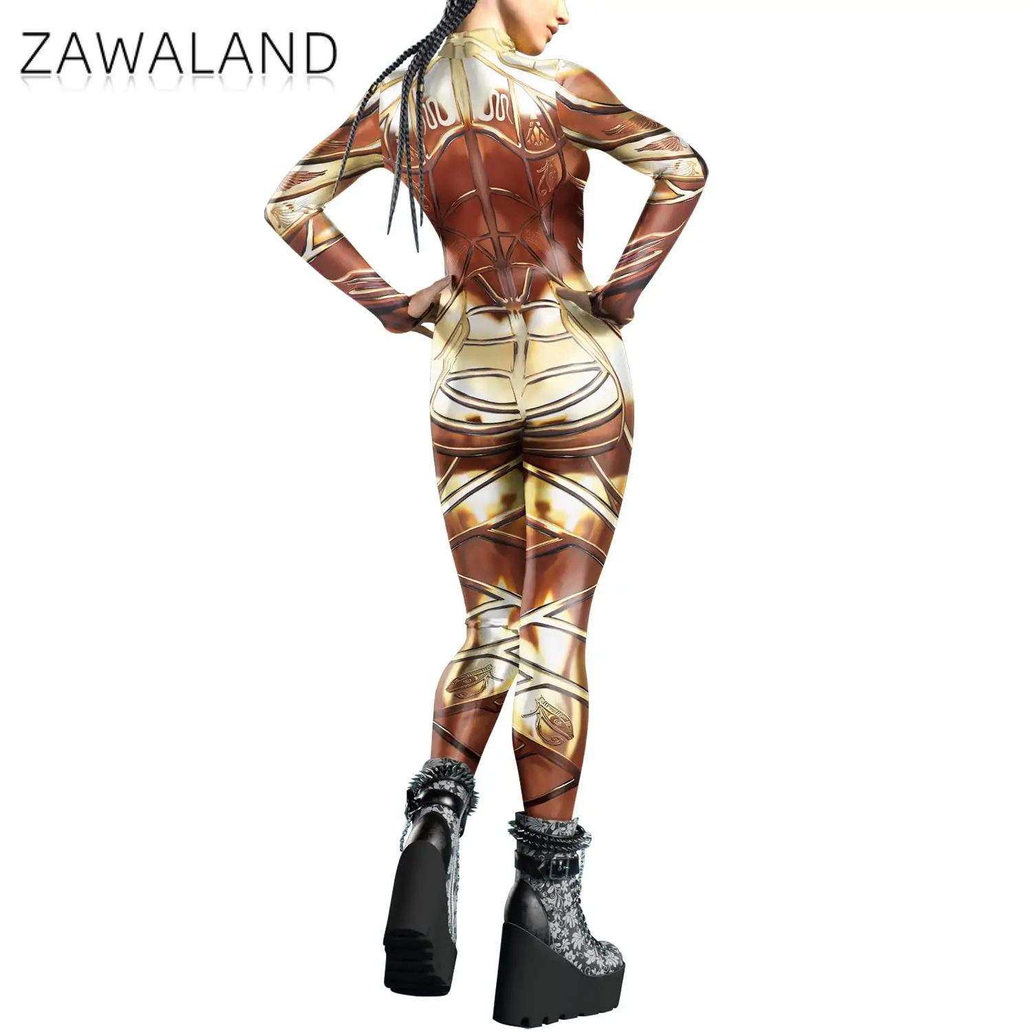 Zawaland Adult Women Bodysuit Printed Clothing Performance Holiday Party Cool Punk Robot Cosplay Costumes Female Jumpsuit