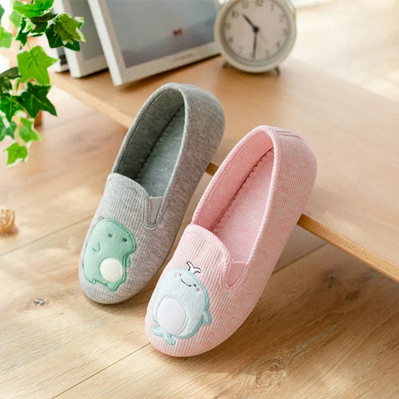 New Spring and Autumn Dinosaur Cute Slippers At Home Cotton Female Non-slip Warm Shoes Indoor Slippers For Girl Women