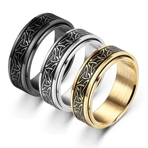Viking Celtic Knot Rune Ringe für Männer, Rotary Edelstahl, Anti -Stress, Angstlinderung, Spinnring, Anillo Antiquitäten 10 Hauptverkäufe Celtic Accessoires - №6