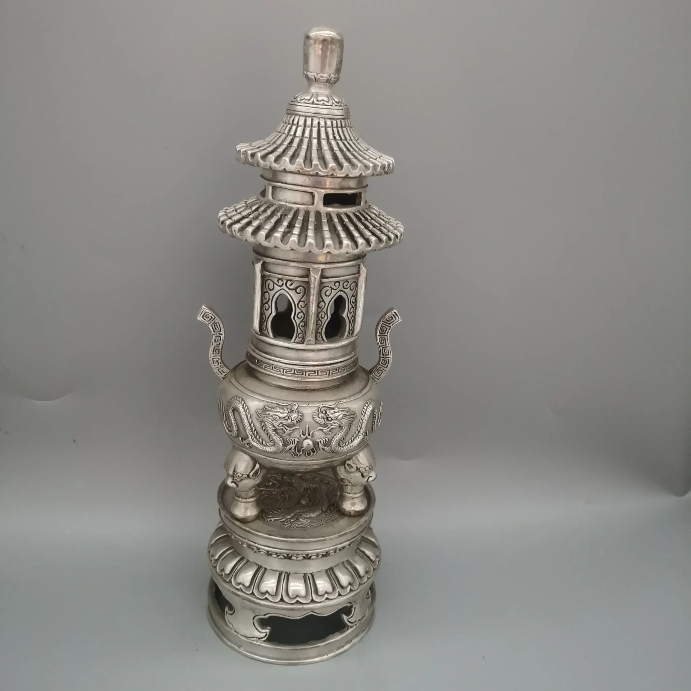 Exquisite Double Dragon Pagoda - Fine White Bronze Home Decor Item for Living Room Decoration
