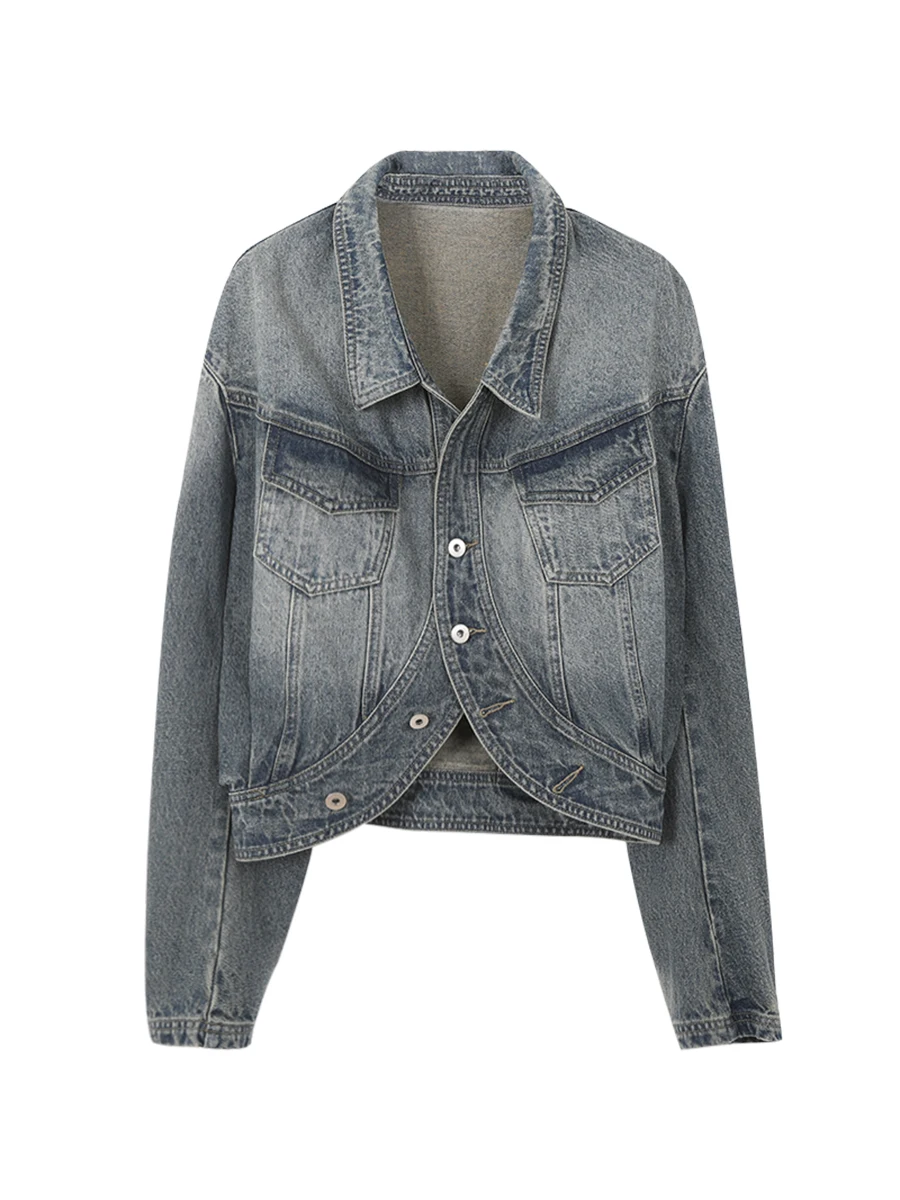 Jaqueta Jeans Vermelha Estilosa para Mulheres, Nova Moda Vintage de Outono 2025, Bonita e Quente, Mistura de Aodão e Poliéster