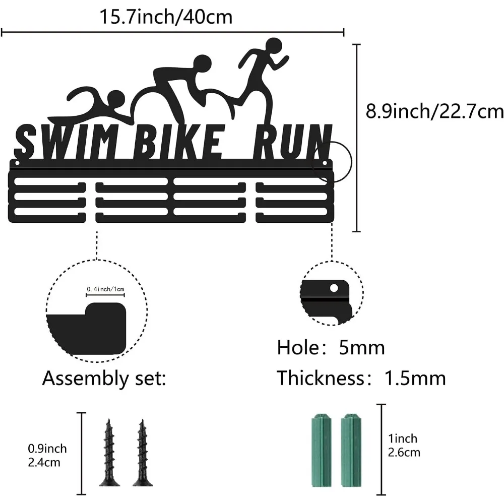 Triathlon Medal Hanger Display Sports Medal Holder Metal Competition Wall Hanging Rack Frame Hook Display Swim Bike Run for Home