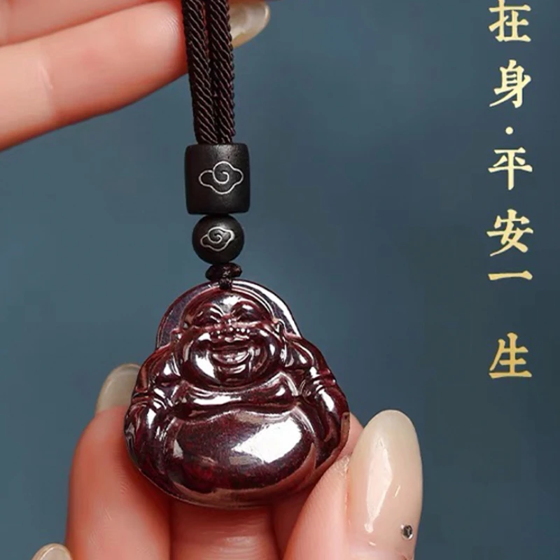 UMQ-Collier pendentif en cinabre naturel pour homme et femme, pierre brute Xiangxi, haute teneur, année de naissance, Maitreya Avalokitesvara