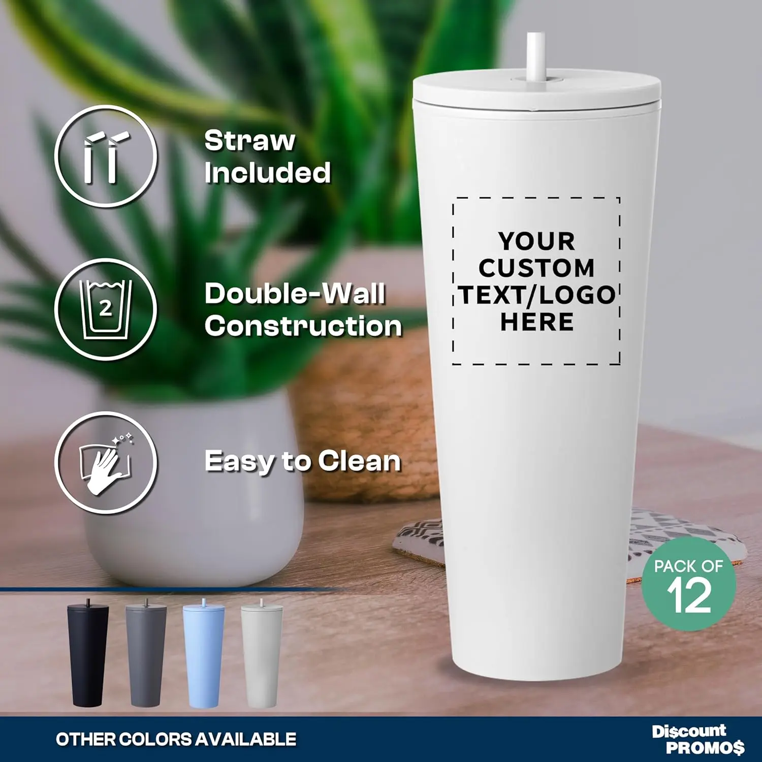 أكواب بلاستيكية مخصصة من كيناي مع قش 24 أونصة، مجموعة من 12 قطعة، عبوة كبيرة مخصصة مثالية للمشغول باللون الأبيض المعزول #1