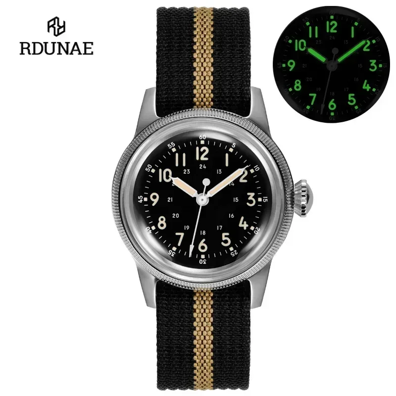 RDUNAE RA03 G10 34.5mm Retro Military Watch 316L Stainless Steel K1 Mineral Glass Luminous Sports Quartz Men Pilot Watch Men