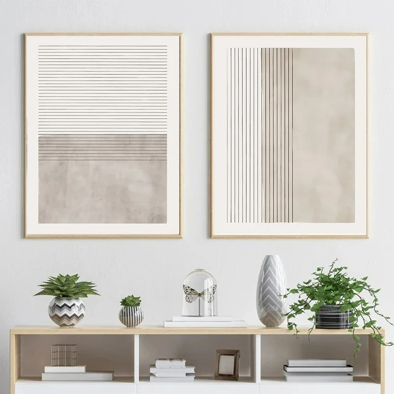 2pcs Abstract Beige Gray Posters Print Pictures Nordic Minimalist Line Modern Living Room Wall Art Canvas Painting Home Deocr