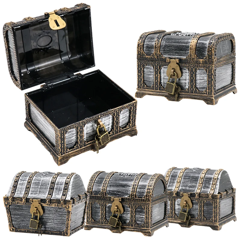 1Pc Retro Treasure Box with Lock Toys for Party Favors Props Decoration Cosplay Pirate Favors Jewelry Box Storage Organizer