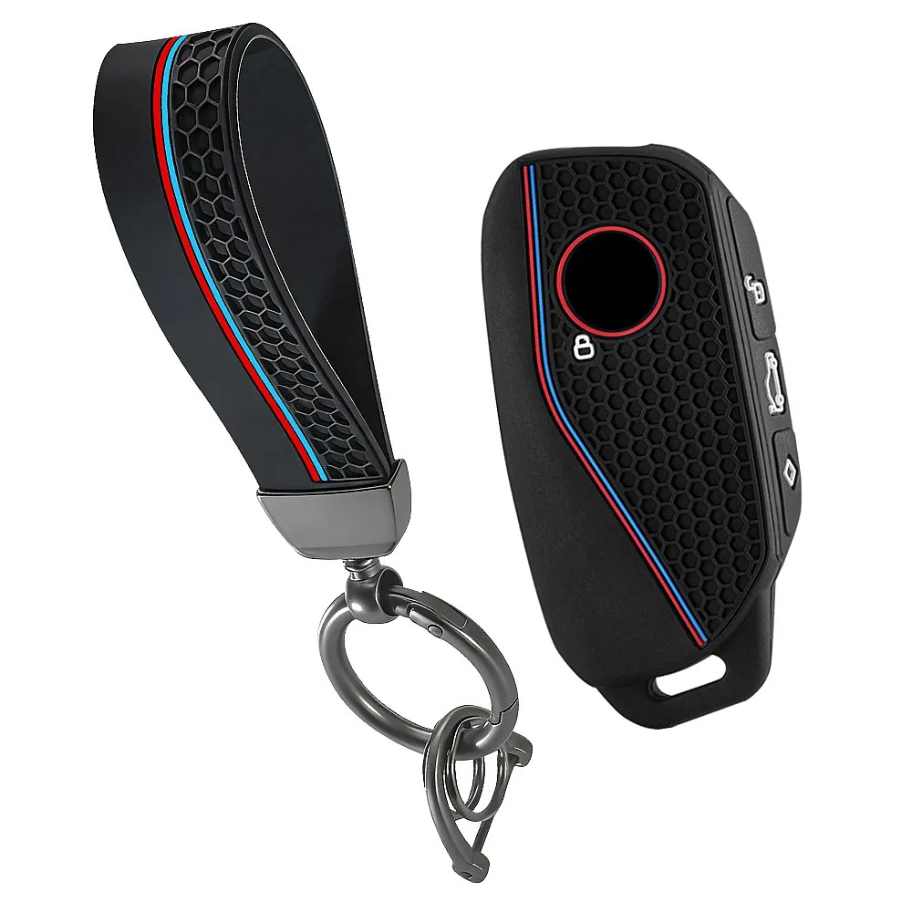 Silicone Car Key Fob Cover For BMW 7 Series X5 X7 I7 IX 740LI Alcantara Remote Key Shell