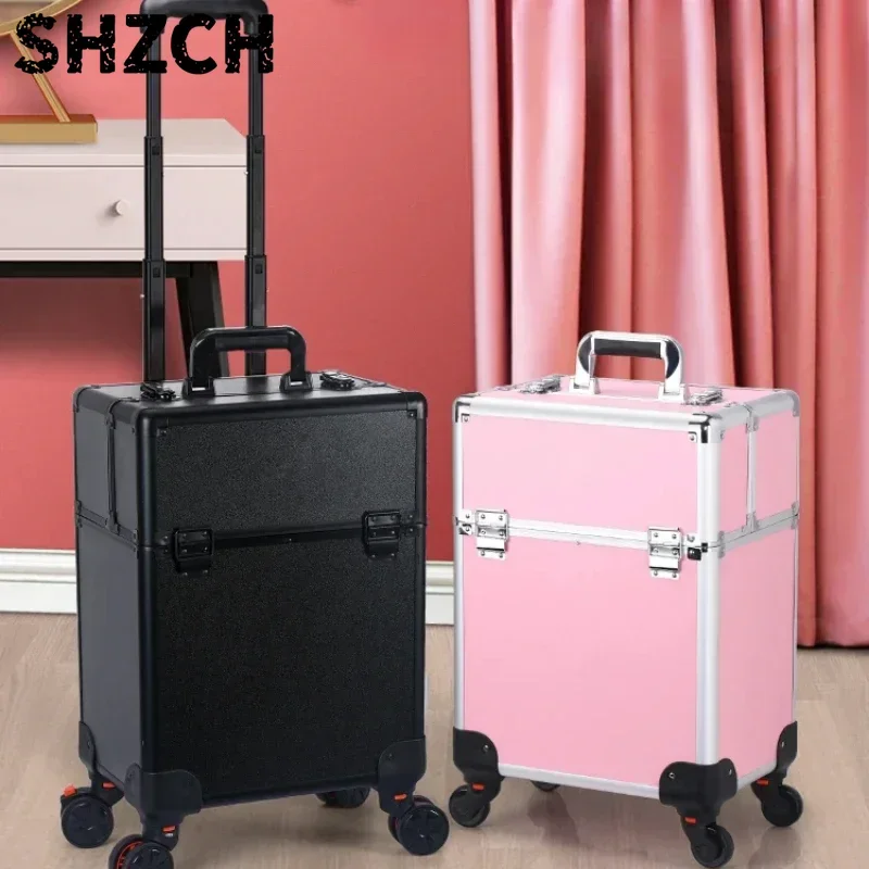 MultiTiered Aluminum Rolling Makeup Case Portable Cosmetic Train Case with Drawers for Beauty Professionals