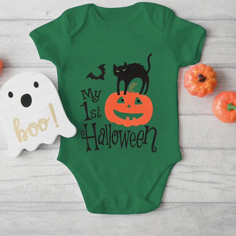 Funny Cat Bat Pumpkin Bodysuits 100% Cotton White Newborn Boys Girls Clothes My 1st Halloween Fashion Creative Infant Jumpsuits