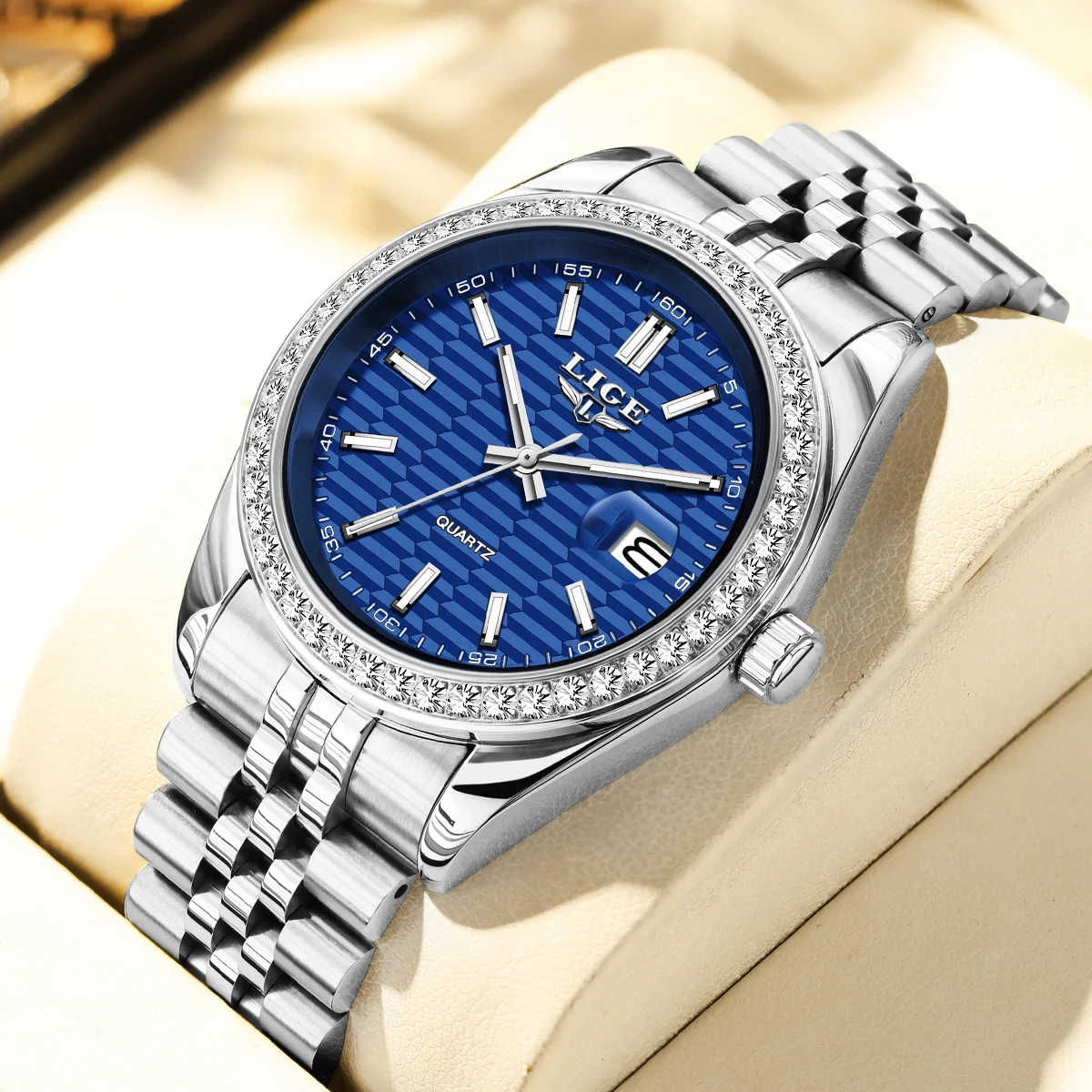 

LIGE Luxury Business Mens Watch Fashion Diamond Dial Waterproof Quartz Watches Classic Luminous Date Stainless Steel Man Watch