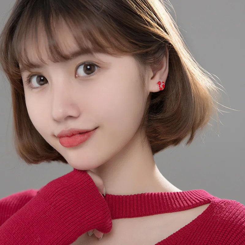 New Arrival Creative Sweet Red Fox Silver Plated Simple Animal Personality Temperament Women Stud Earrings   E298