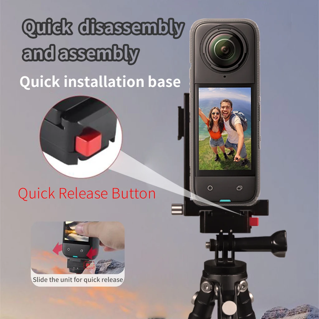 Aluminium-Schnellwechselbasis Magnetischer Klappbarer Stativadapter mit 2x Kaltschuhhalterungen für Insta360 X6 X5 X4 X3 Panorama-Actionkamera – Detail 6