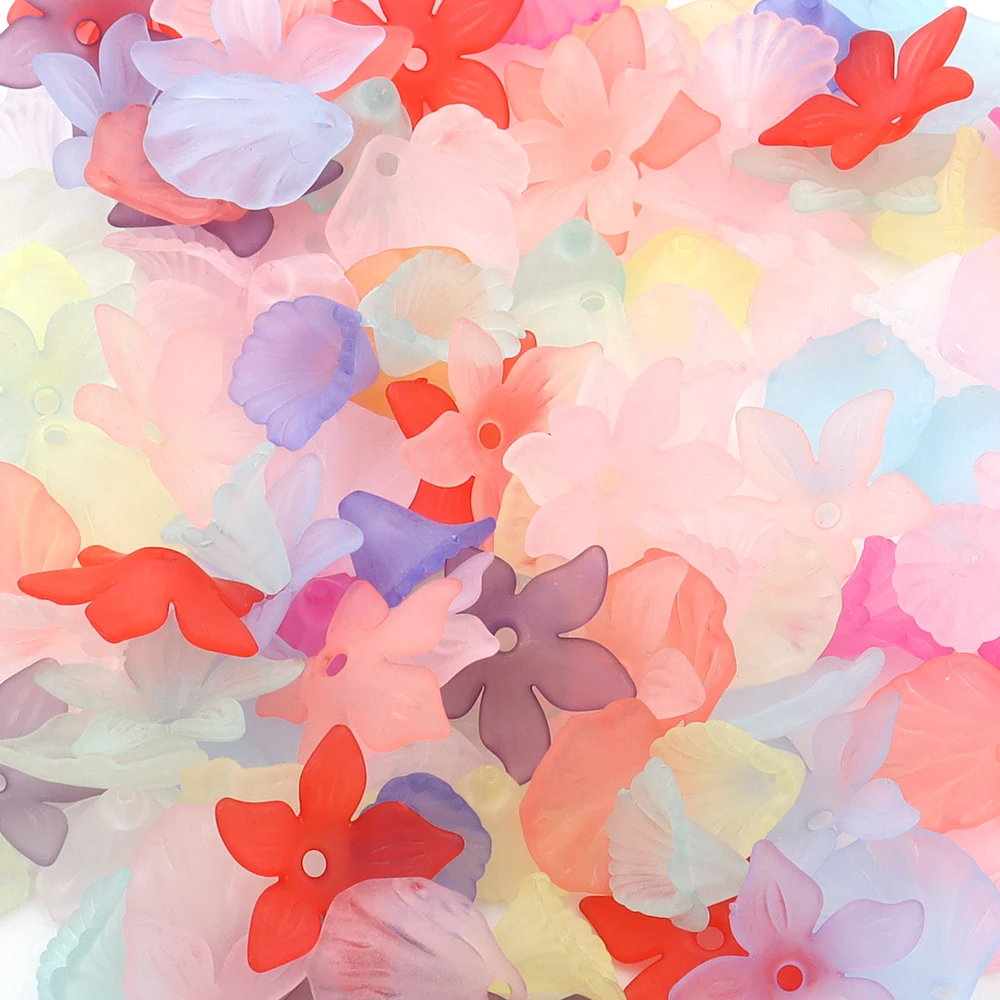 100 Stück bunte Blumen- und Blätter-Acrylperlen, Charms, Abstandshalter, Perlenkappen für die Schmuckherstellung, DIY-Armbänder, Ohrringe, Schlüsselanhänger-Zubehör – Detail 5