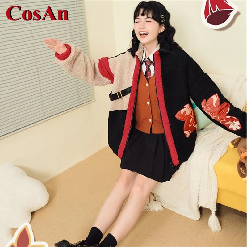 CosAn Game Genshin Impact Kaedehara Kazuha Cosplay Costume Keep Warm Lamb Wool Coat Plush Hoodie Party Role Play Clothing