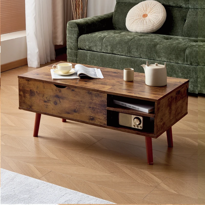 โต๊ะกาแฟท็อปยกไม้พร้อมช่องซ่อนและชั้นเก็บของแบบปรับได้ โต๊ะรับประทานอาหารยกโต๊ะสําหรับห้องนั่งเล่นในบ้าน