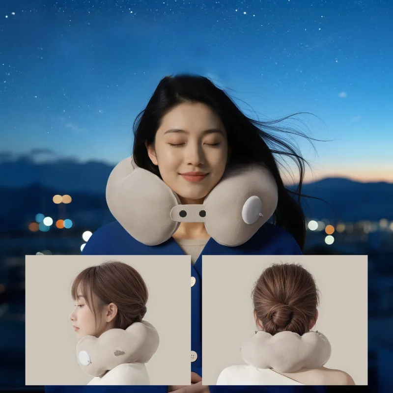 Portable Inflatable U Shape Travel Neck Pillow New Neck Support Cushion Adjustable Tension Foldable Compact Pillow For Outdoor