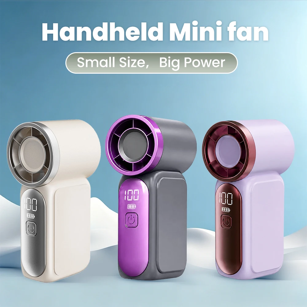 Portable Handheld Mini Fan Type c Rechargeable Fan 5 Speed Adjustment Digital Display Desktop Fan For Outdoor Camping Home Use
