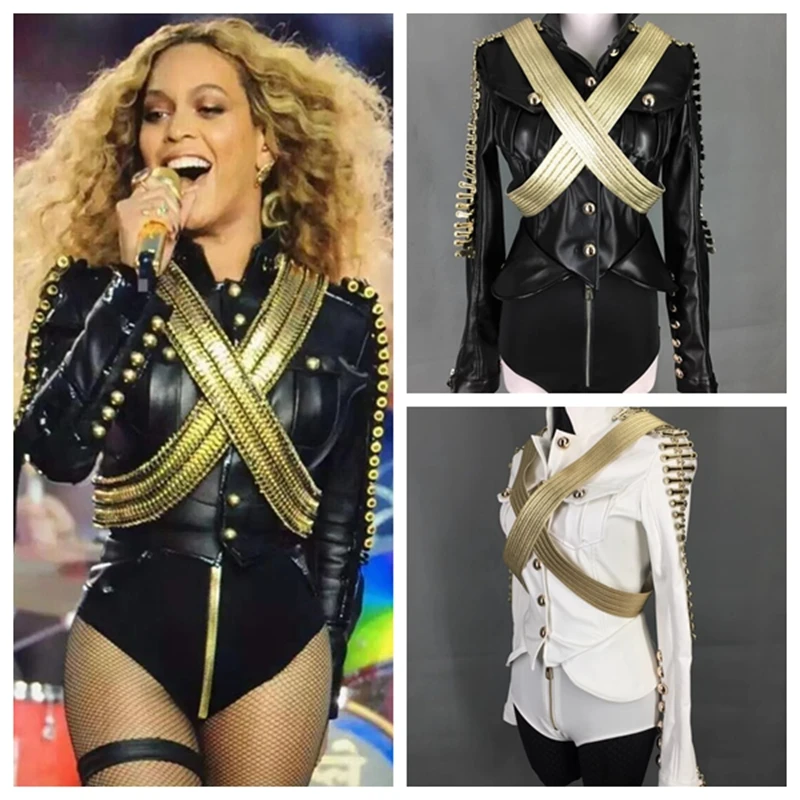 

Personalized Women'sLeather Jacket 2 Piece Set Split Performance Outfit Nightclub Bar GOGO Singer DJ Dance Stgae Party Rave Wear