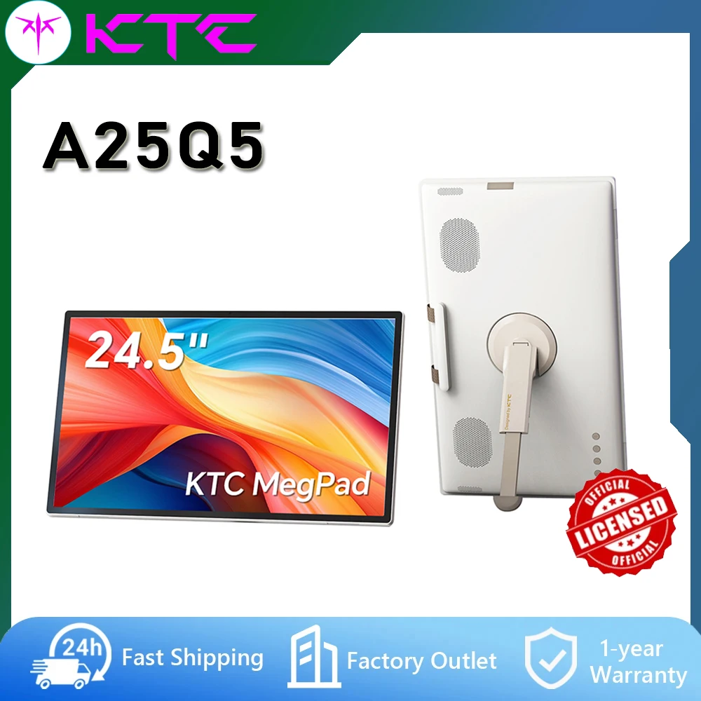 KTC A25Q5, draagbare smart-tv met 24,5 inch scherm, Android 14, Google EDLA, FHD 1080P IPS-touchscreen, 8 GB + 128 GB opslag, 5000 mAh-batterij, draadloze streaming, 8 MP-camera, 4 luidsprekers,