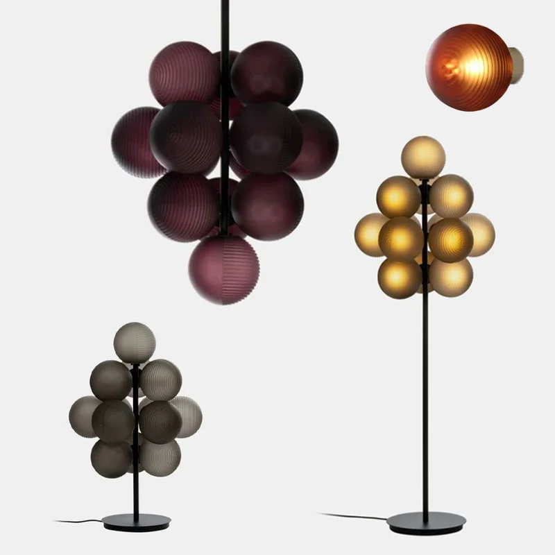 French Style Vintage Grape Glass Pendant Lamp with Floor Lamp Iron Grey Purple White Dimmable